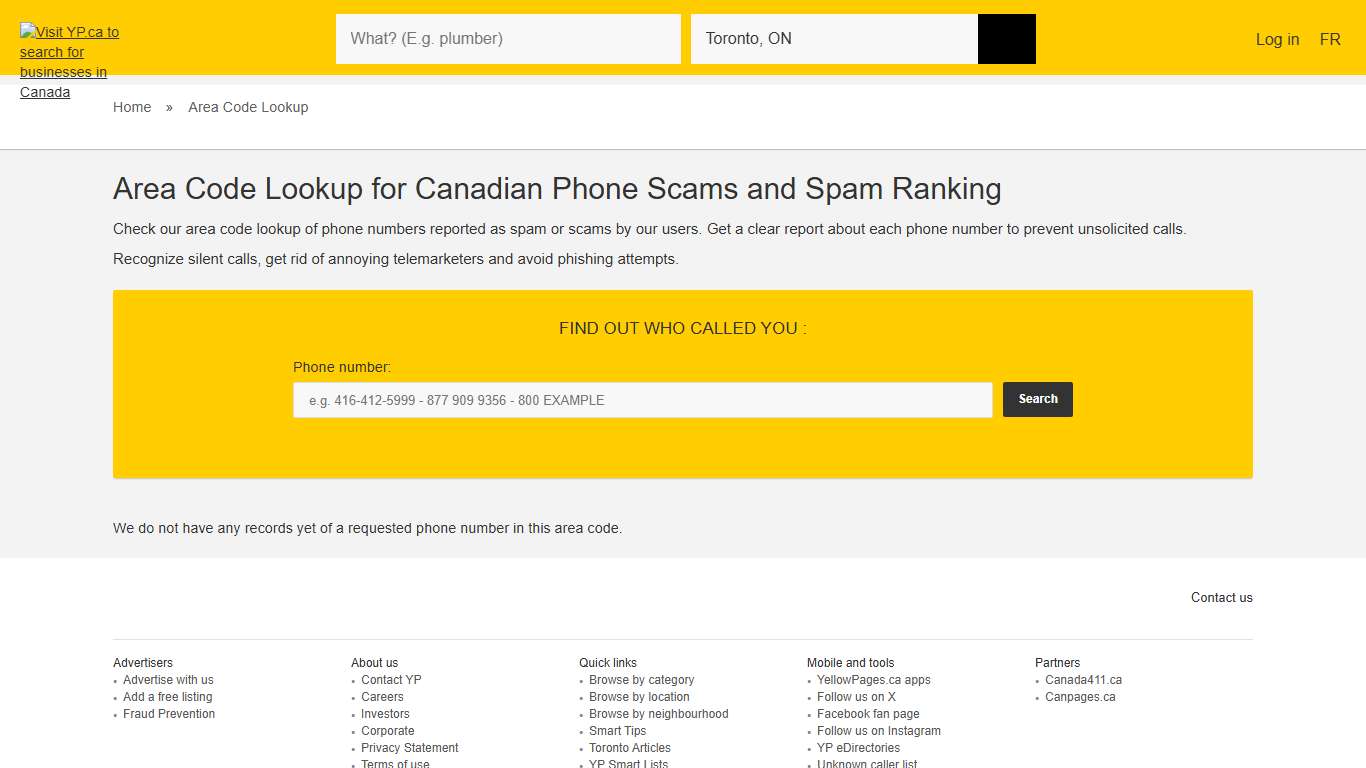 Area Code Lookup for Canadian Phone Scams and Spam Ranking